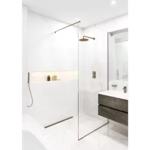 Bronze 700mm Frameless Wet Room Shower Screen with Wall Support Bar - Live Your Colour