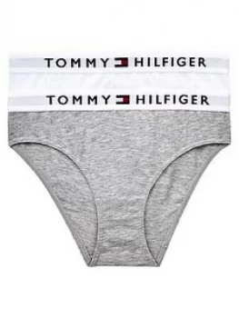 Tommy Hilfiger Girls Waistband Briefs (2 Pack) - Grey/White, Size Age: 8-10 Years, Women