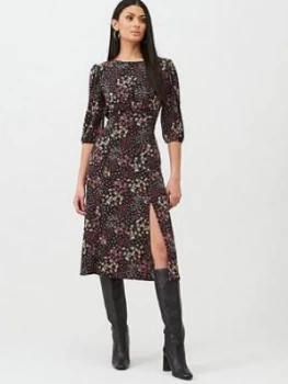 Oasis Mixed Ditsy Floral Empire Line Midi Dress - Black , Multi Black, Size XL, Women