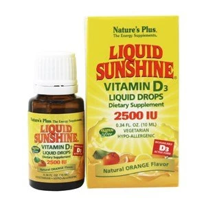 Natures Plus Liquid Sunshine Vitamin D3 2500 IU Liquid Drops Orange Flavour 10ml