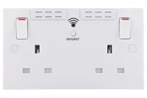 British General Square Edge 13A 2 Gang Switched Socket with WiFi Extender - White
