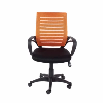 Loft Home Office study chair with arms, orange mesh back, Black fabric seat & Black base