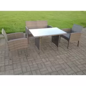 Fimous - 4 Seater Grey Mixed Rattan Sofa Set Dining Table Garden Furniture Outdoor Patio