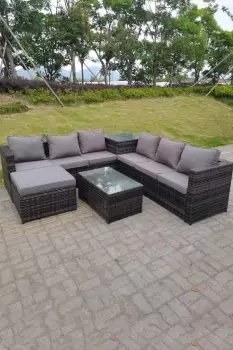 7 Seater Rattan Corner Sofa Lounge Sofa Set With Oblong Coffee Table And Big Footstool
