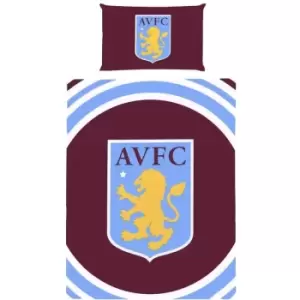 Aston Villa FC Crest Duvet Cover Set (Double) (Claret Red/Sky Blue/White) - Claret Red/Sky Blue/White