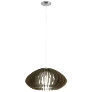 Eglo Cossano 2 - 1 Light Spherical Ceiling Pendant Satin Nickel with An Oval Shaped Wooden Shade, E27