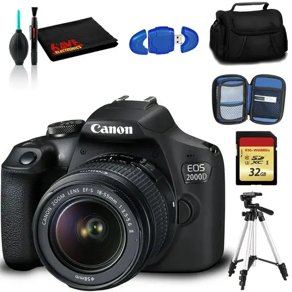 Canon EOS 2000D DSLR Camera with EF-S 18-55mm IS II Lens, 32GB SD Card, DSLR Bag & Neck Strap