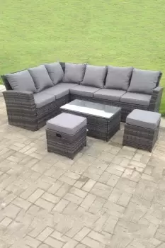8 Seater High Back Rattan Set Corner Sofa With Oblong Coffee Table Footstools