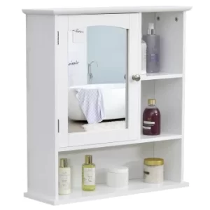 kleankin Wall Mount Mirror Cabinet Bathroom Storage with Open Shelves Adjustable Shelf Single Door
