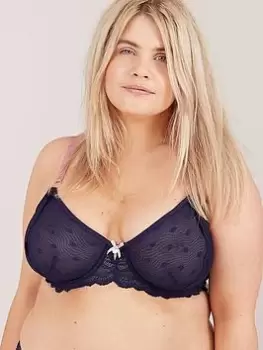 Oola Spot And Lace Underwired Bra - Navy, Size 46F, Women