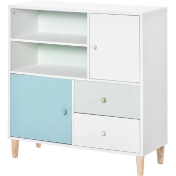 Kids Bookcase Multi-Shelf Modern Freestanding Cabinet of Drawer Blue - Homcom
