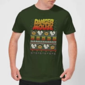Danger Mouse Pattern Knit Mens T-Shirt - Forest Green - S