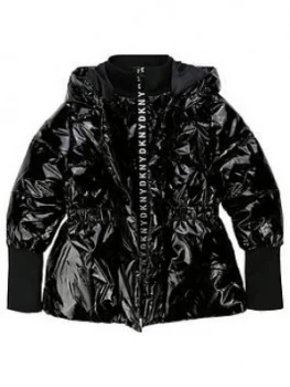 DKNY Girls Shiny Hooded Padded Coat, Black, Size 8 Years, Women