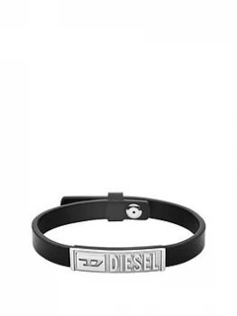 Diesel Black Leather And Stainless Steel Mens Bracelet
