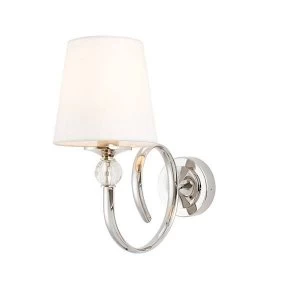 1 Light Candle Wall Light Polished Nickel Plate, Vintage White Silk Shade, E14
