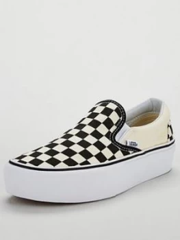 Vans Classic Checkerboard Slip-on Platform - Monochrome, Black/White, Size 7, Women