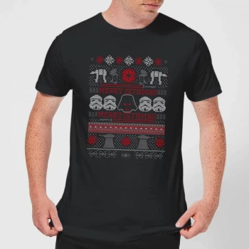Star Wars Merry Sithmas Knit Mens Christmas T-Shirt - Black - 5XL