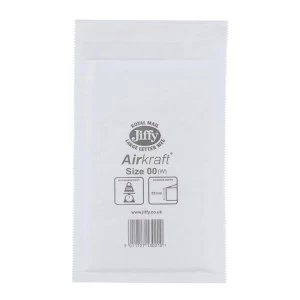 Jiffy Airkraft Size 00 Postal Bags Bubble lined Peel and Seal 115x195mm White 1 x Pack of 100 Bags