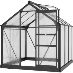Outsunny Clear Polycarbonate Greenhouse Large Walk-In Green House Garden Plants Grow Galvanized Base Aluminium Frame with Slide Door, 6 x 6ft