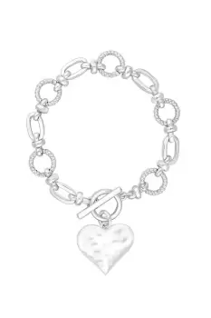 Silver Molten Heart Ball Chain Bracelet