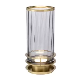 Arno Table Lamp Metalwork Aged Brass, Smoked Glass