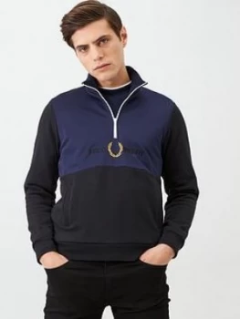 Fred Perry Embroidered Half Zip Track Jacket - Black, Size S, Men
