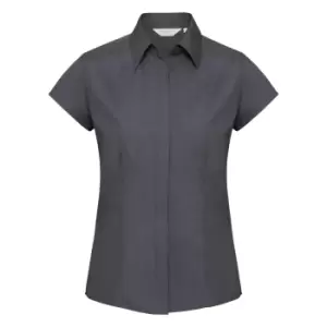 Russell Collection Ladies Cap Sleeve Polycotton Easy Care Fitted Poplin Shirt (XS) (Convoy Grey)