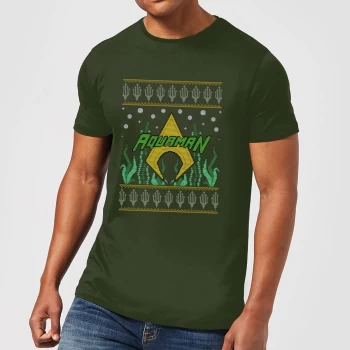 DC Aquaman Knit Mens Christmas T-Shirt - Forest Green - XS - Forest Green