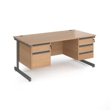 Office Desk Rectangular Desk 1600mm With Double Pedestal Beech Top With Graphite Frame 800mm Depth Contract 25 CC16S23-G-B