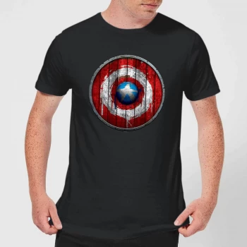 Marvel Captain America Wooden Shield Mens T-Shirt - Black - 5XL