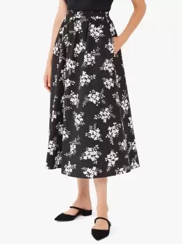 Floral Clusters Poplin Skirt - Black - L (Uk 16)