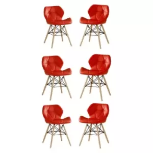 Cecilia Eiffel Dining Chair with Buttons Set of 6 - Red - Red