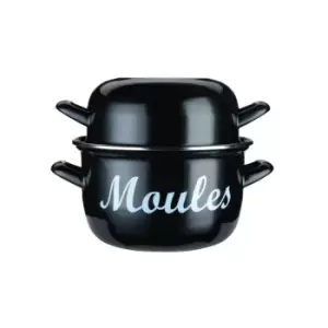 KitchenCraft World of Flavours Enamelled Steel Standard Mussel Pot 18cm Black