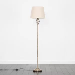Memphis Antique Brass Floor Lamp with Beige Aspen Shade
