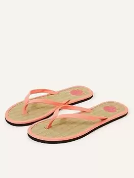 Accessorize Shell Embroidered Seagrass Flip Flops, Pink, Size S, Women