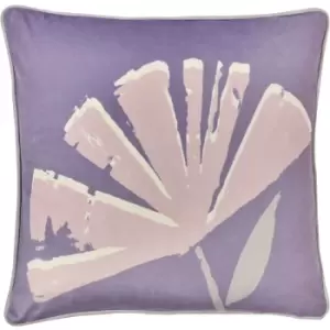 Fusion - Alma Abstract Floral Print Velvet Piped Edge Filled Cushion, Lilac, 43 x 43 Cm