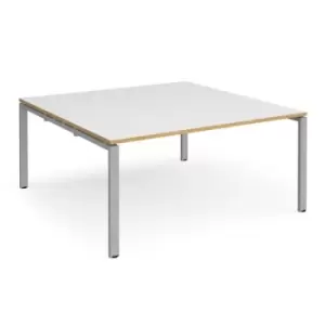 Adapt square boardroom table 1600mm x 1600mm - silver frame and white top with oak edging