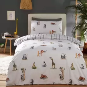 Portfolio Home Kids Club Wildlife Animals Duvet Cover And Pillow Cases White Bed Set - King