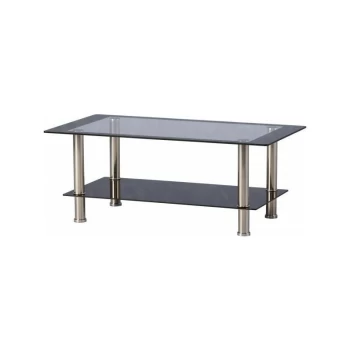 Harlequin Coffee Table Clear & Black Glass with Chrome Legs - Seconique