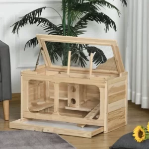 PawHut Large Wooden Hamster Cage Rodent Mouse Pet Small Animal Kit Activity Center Play House for Indoor 78 x 40 x 44 cm, Natural