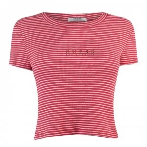 Guess Cropped Stripe T Shirt Womens - RED AND WHT