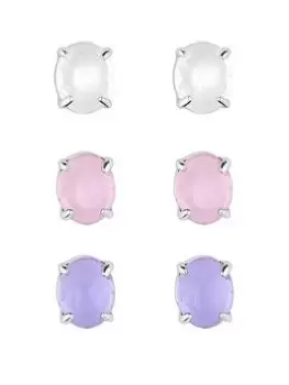 Mood Silver Purple And Pink Open Stone Stud Earrings - Pack of 3, Silver, Women