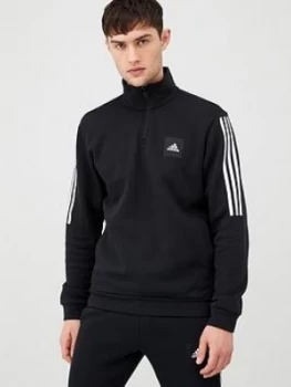 Adidas 3 Stripe 1/4 Zip Sweatshirt - Black, Size L, Men