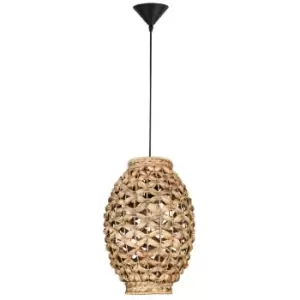 Anaheim 24.5cm Dome Pendant Ceiling Light Dried Water Hyacinth Black Fabric Wire, Base LED E27 - Merano