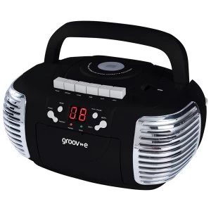 Groov-e Retro Boombox Portable CD & Cassette Player with Radio - Black