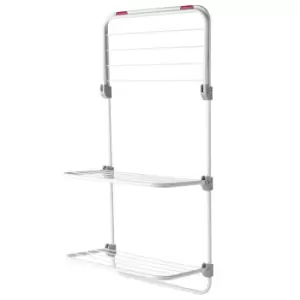 Kleeneze Three-Tier Overdoor Clothes Airer with Adjustable Shelves - Pink/White