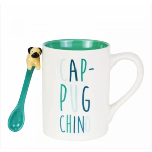 Cap-Pug-Chino Mug with Sculpted Spoon Set