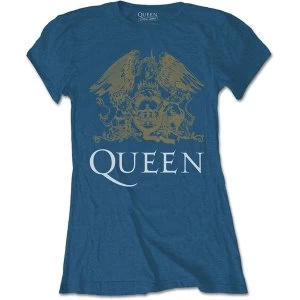 Queen - Crest Womens Small T-Shirt - Indigo Blue