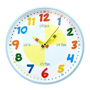 Hometime Childrens Blue Teach The Time Wall Clock