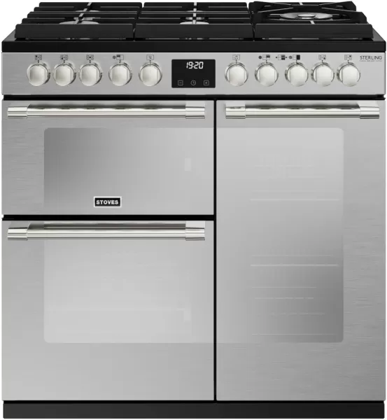 Stoves Sterling Deluxe ST DX STER D900DF GTG SS 90cm Dual Fuel Range Cooker - Stainless Steel - A/A/A Rated